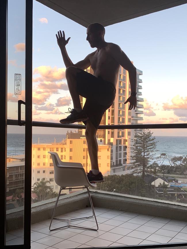 Dimitri Zafiriadis decided to keep fit while in hotel quarantine on the Gold Coast. Picture: Supplied.