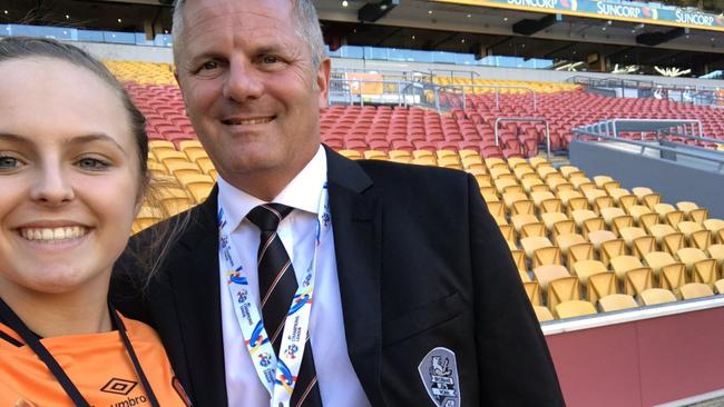 Former Brisbane Roar boss Mark Kingsman and his daughter in 2017. Photo: Twitter