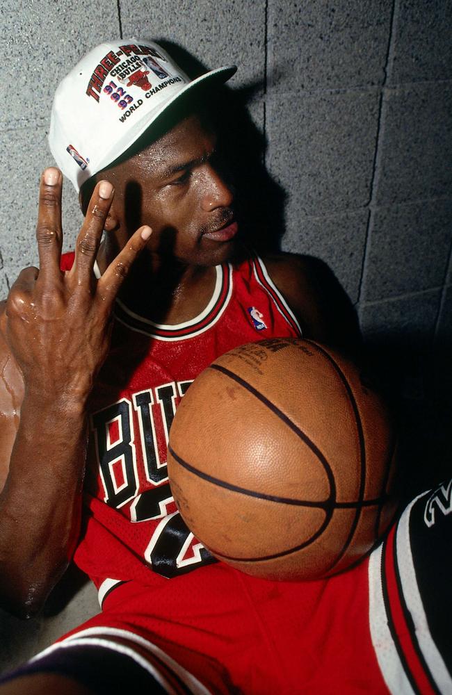 Chicago freestyle … Michael Jordan celebrating the Bulls’ NBA Championship in 1993. Picture: Getty Images