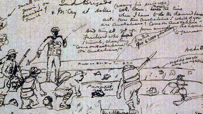 Extracts from Bean’s diary on the battle of Krithia. Picture: Australian War Memorial