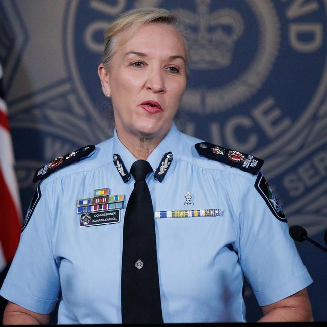 Police Commissioner Katarina Carroll talks to media at Queensland Police Headquarters. Picture Lachie Millard