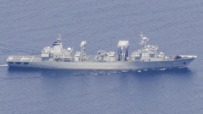 The People’s Liberation Army-Navy Fuchi-class replenishment vessel Weishanhu. Picture: Defence