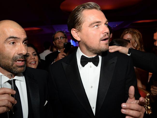 Everyone wanted a piece of Leo at the post-Oscars Governors Ball, held at Hollywood & Highland Center in Hollywood. Picture: AFP