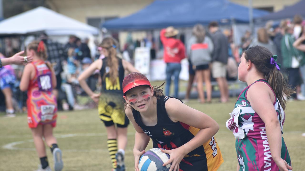 On court at the Cap Coast Junior Netball Carnival at the Barmaryee Multi Sports Precinct, Yeppoon, on August 11, 2024. Photo: Pam McKay