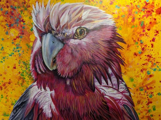 A close-up image of the painting of Wally, by artist Kelly Batsiokis.