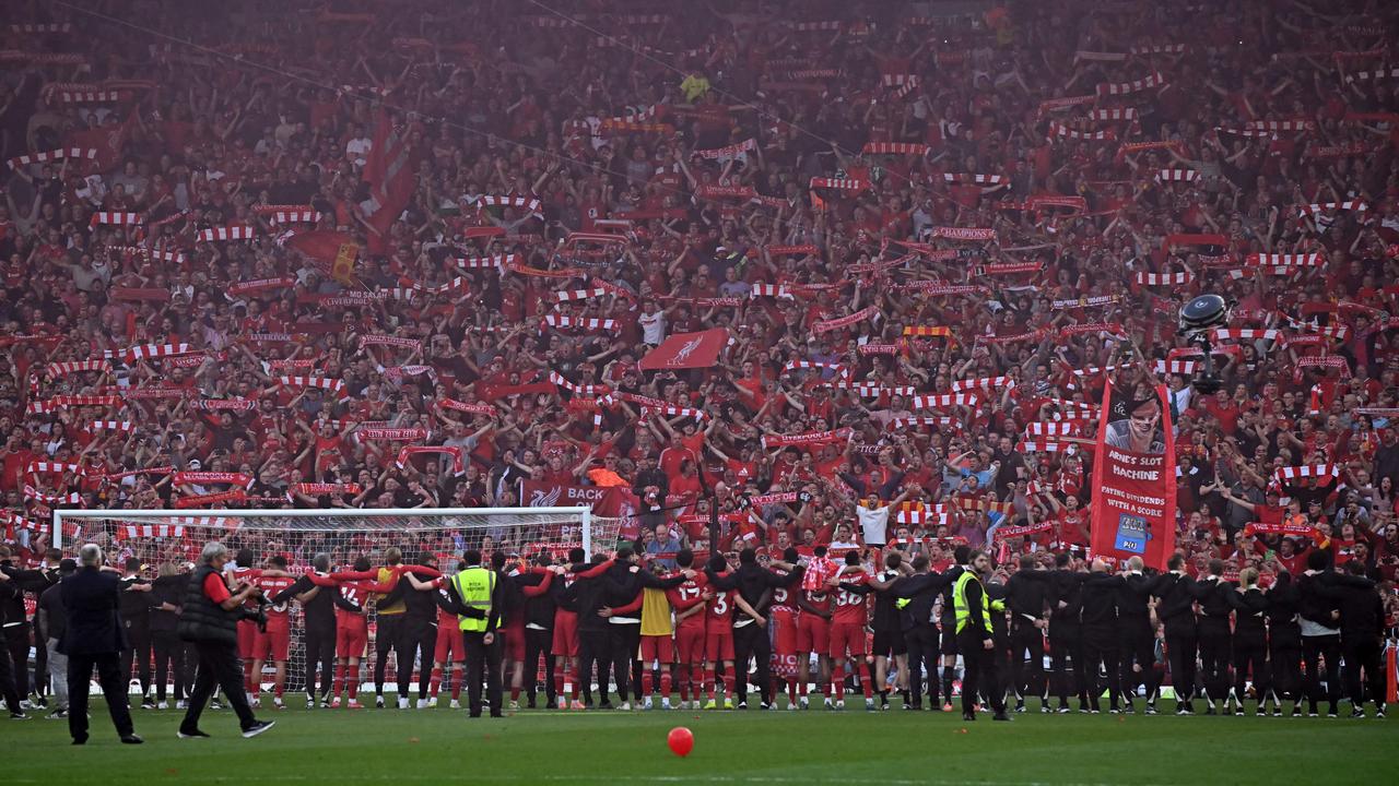 Liverpool fans serenade the squad with a rendition of You’ll Never Walk Alone.Picture: Paul Ellis/AFP