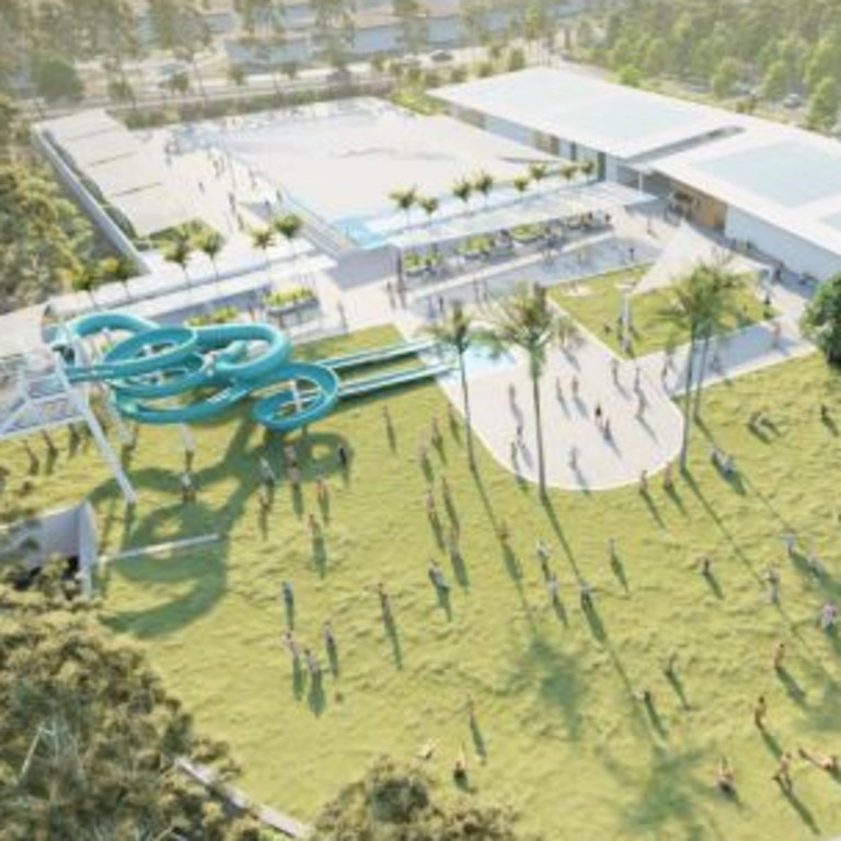 Renders and concept designs submitted by Gladstone Regional Council as part of their strategic project to be the developer of the Boyne Tannum Aquatic Recreation Centre at their preferred site on Coronation Dr. Picture: GRC (supplied)