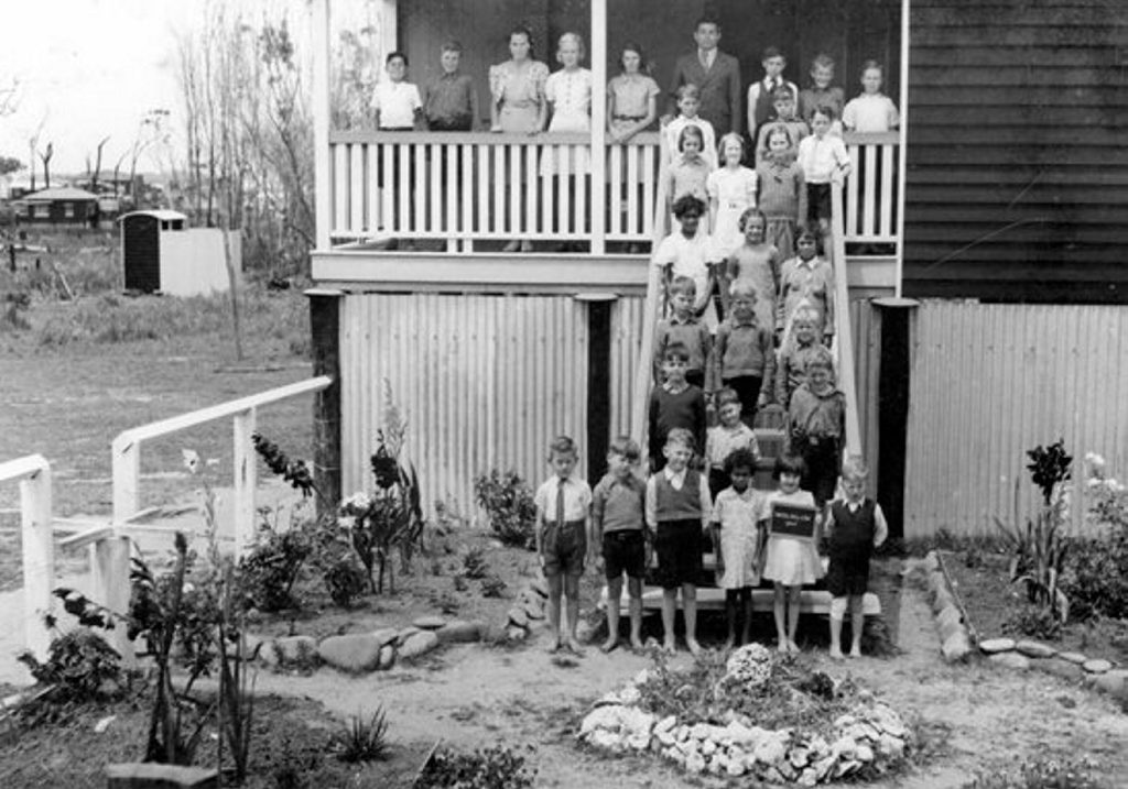 Mooloolaba State School 1940. Arthur Parkyn head teacher. (Courtesy Sunshine Coast Council Heritage Library)