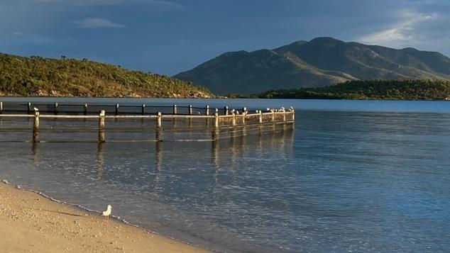 The iconic swimming enclosure at Dingo Beach in the Whitsundays, before weather damaged the mesh. Picture: Contributed