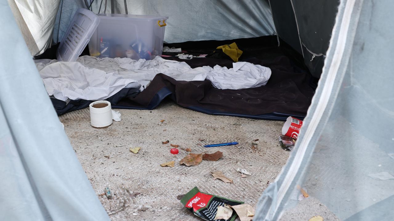 Inside an abandoned tent at Taylor Point. Picture: Brendan Radke