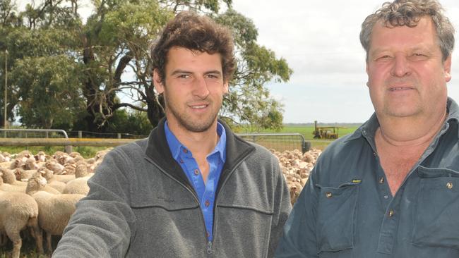 Sheep first: Mixed beef and sheep farmers Deane and Henry Goode from Kingston SE in South Australia. Picture: James Wagstaff.