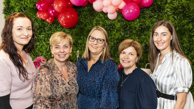 At Fitzy's Colour of Change luncheon are (from left) Pam Badke, Peta Sorensen, Cathy Holding, Katrina Purcell and Rachel Millane raising funds for local breast cancer support, Thursday, May 26, 2022. Picture: Kevin Farmer