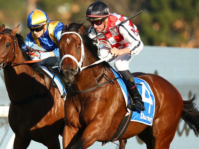 SYDNEY, AUSTRALIA - APRIL 27: Nash Rawiller riding Waterford wins Race 8 VALE Lonhro during Sydney Racing at Rosehill Gardens on April 27, 2024 in Sydney, Australia. (Photo by Jeremy Ng/Getty Images)