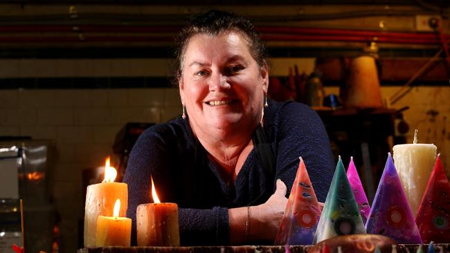 Nimbin Candle Factory co-owner Lisa Fry pictured here. Nimbin Candles is an Australian Candle manufacturer, specialising in Non-toxic, hand dipped, traditionally made candles. Picture: Scott Fletcher