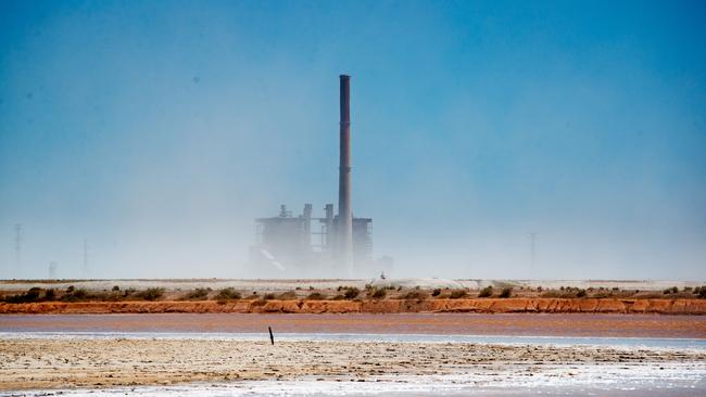 The ash is blown from the Northern Power Station at Port Augusta. Picture: Matt Turner