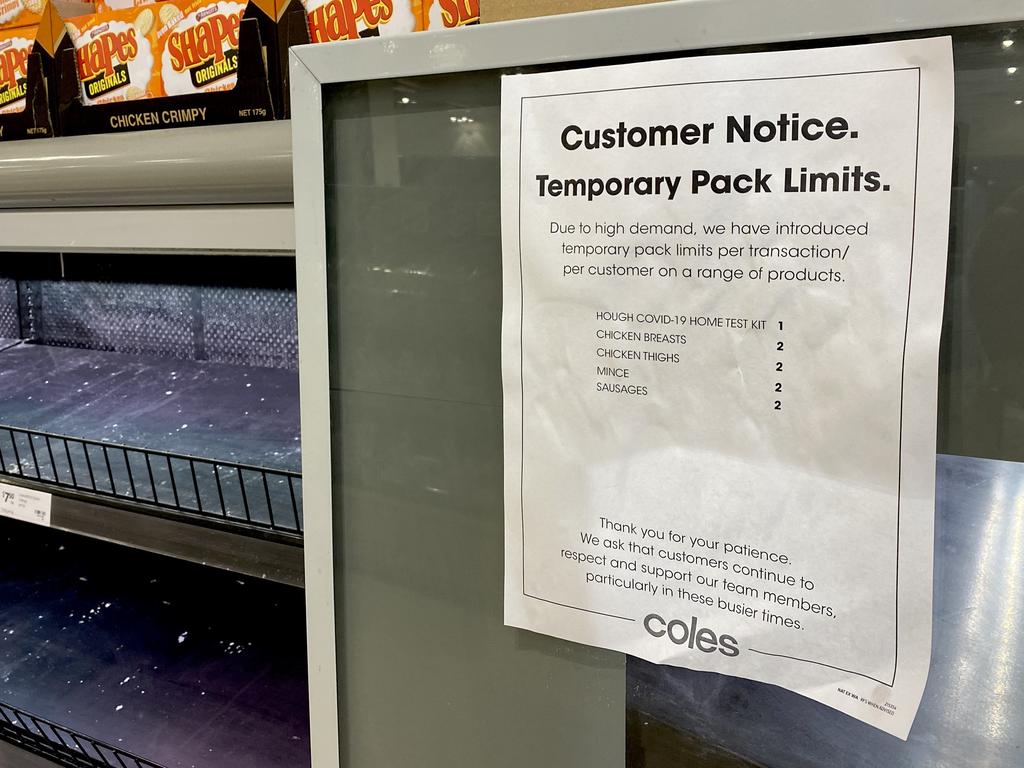 BRISBANE AUSTRALIA - NewsWire Photos JANUARY 13, 2022: Shelves in the meat section are nearly empty at Coles in the Indooroopilly shopping centre. Supply chains are under pressure as the Omicron variant spreads throughout Queensland.  NewsWire / Sarah Marshall