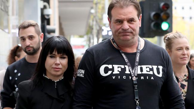 Setka and wife Emma Walters leave Melbourne Magistrates court after blackmail charges against him were withdrawn. Picture: David Geraghty