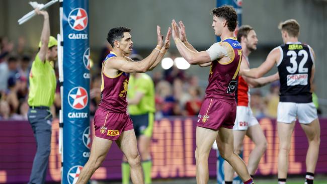 Charlie Cameron (left) is crucial to Brisbane’s high scoring. Picture: Russell Freeman/AFL Photos via Getty Images