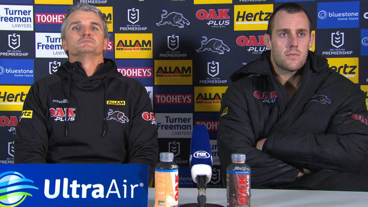 Ivan Cleary and Isaah Yeo in their press conference.