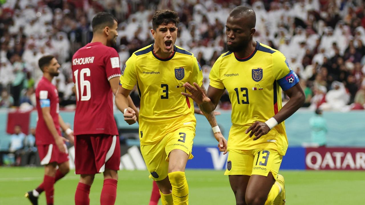 Enner Valencia of Ecuador celebrates after scoring a goal which was later disallowed by the Video Assistant Referee during the FIFA World Cup Qatar 2022 Group A match between Qatar and Ecuador. Picture: Lars Baron/Getty Images