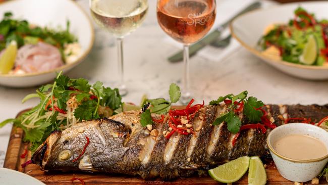 A barramundi spread created by chef Santosh Kumar Shah at Snapper Rocks, Waterfront, Darwin. Picture: Che Chorley