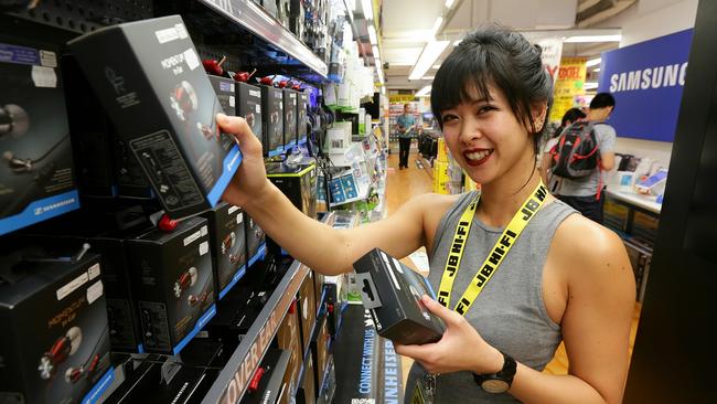 JB Hi-Fi staff member Katrina Macalino at work at the Brisbane city store.  Pic Peter Wallis