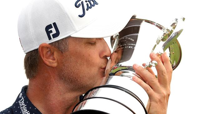 Matt Jones with the Stonehaven Cup after winning the 2019 Australian Open Golf Championships at The Australian Golf Club in Sydney. Picture. Phil Hillyard