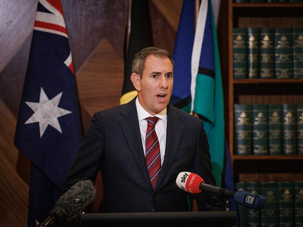 Australian Treasurer Jim Chalmers’ press conference shortly after the ABS update was far from a victory lap. Picture: Nadir Kinani / NewsWire