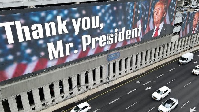 A billboard in Tel Aviv displays a message for President Donaod Trump. Picture: Jack Guez/AFP/Getty Images