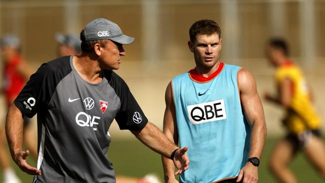 Longmire says Taylor Adams (right) still needs to ramp up his training before he can play at VFL or AFL level. Picture: Phil Hillyard