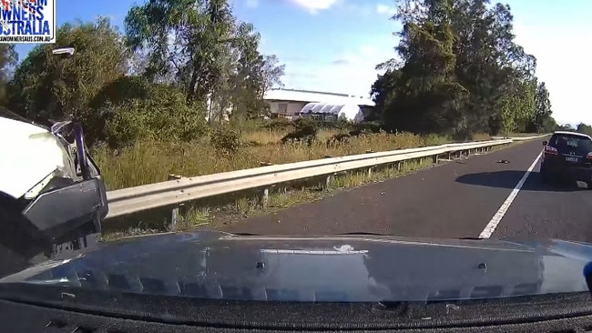 The moment a ute caused another vehicle to spin across a busy motorway in NSW has been captured on dashcam. Picture: Dash Cam Owners Australia Facebook