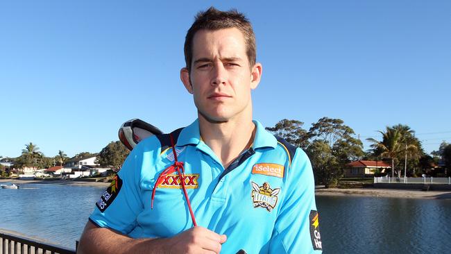 Ashley Harrison announcing his retirement from rugby league career after a career-ending neck injury. Photo by Richard Gosling