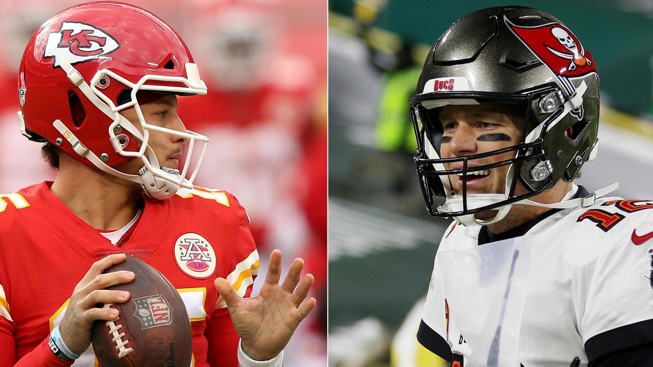Patrick Mahomes‘ Kansas City Chiefs will meet Tom Brady’s Tampa Bay Buccaneers in Super Bowl LV. Pictures: Jamie Squire and Stacy Revere