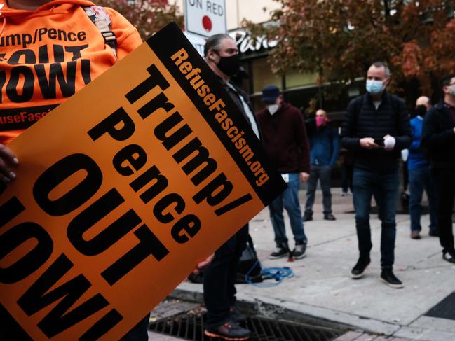 Protesters converge outside of the Philadelphia Convention Center as the counting of ballots continued in the state on November 6. Picture: Getty/AFP