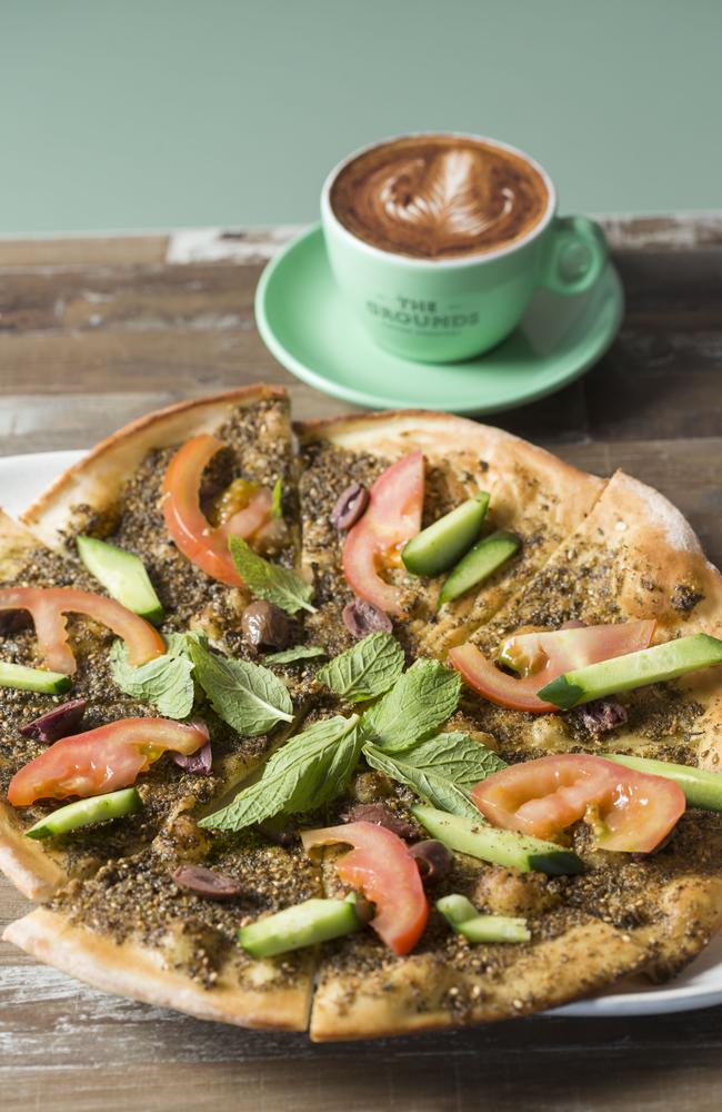 Manoosh and The Grounds cappuccino at Manfoush. Picture: Matthew Vasilescu