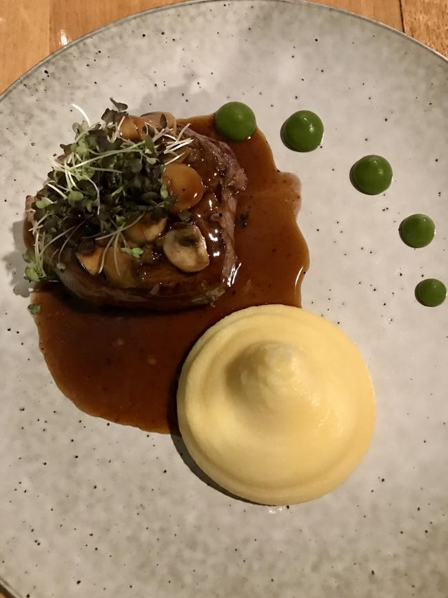 Steak at Mures Upper Deck at Victoria Dock Harbour in Hobart, Tasmania. Picture: Rae Wilson