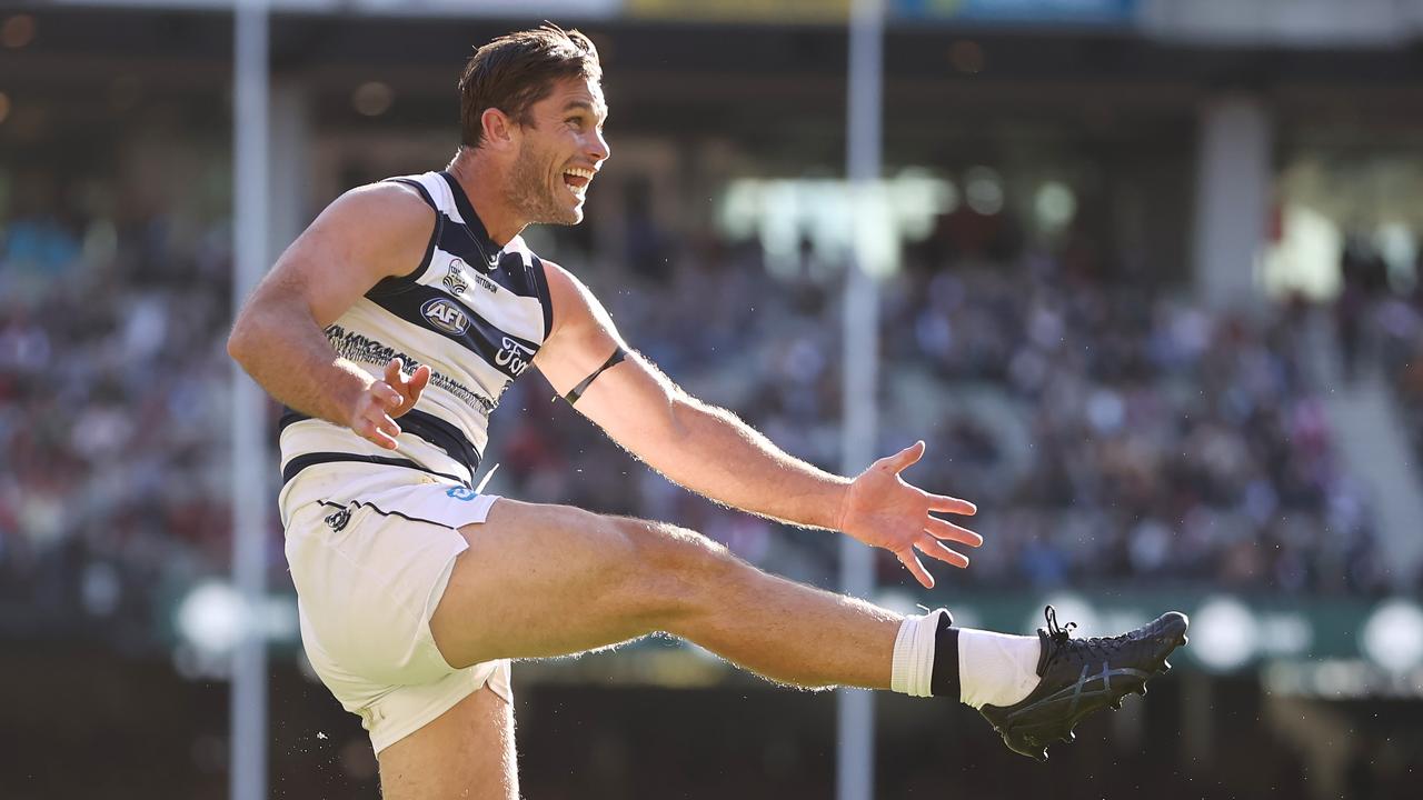 Tom Hawkins is nailing his shots at goal and field kicks this season. Picture: Michael Klein