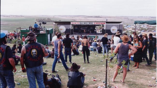 Music fans at Ponde rock music festival, held by the Hell's Angels Motorcycle Club in Ponde near Mannum, SA, 22 Feb 1992.