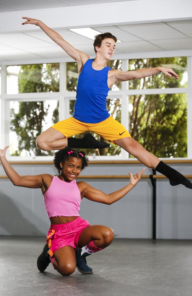 Jamila Escobar and Leyton Holmes, from Nickelodeon’s upcoming new kids show that teaches children to dance, Ready Set Dance. Picture: Dylan Robinson