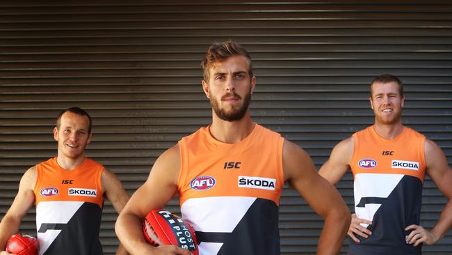 Inaugural GWS players Steve Clifton, Tim Mohr and Jon Giles. Picture: Brett Costello.