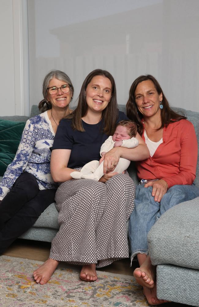 Midwives Lynne Pyke and Jenny Jackman on the outside with Olivia Spiller and week old Rafferty. Picture: Alan Barber