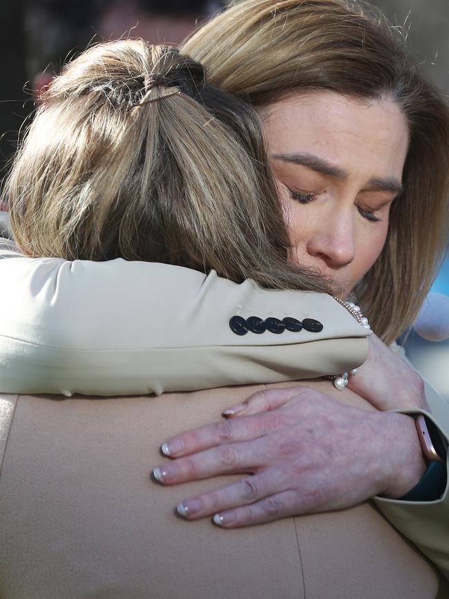 Rachel Midson being hugged by sister Kristie Johnson Independent member for Clark. Picture: Nikki Davis-Jones