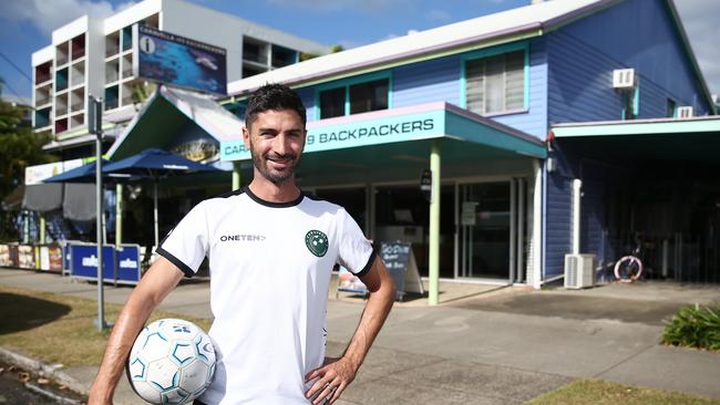 Former A-League player Zenon Caravella at Caravella Backpackers on the Esplanade. Picture: Brendan Radke