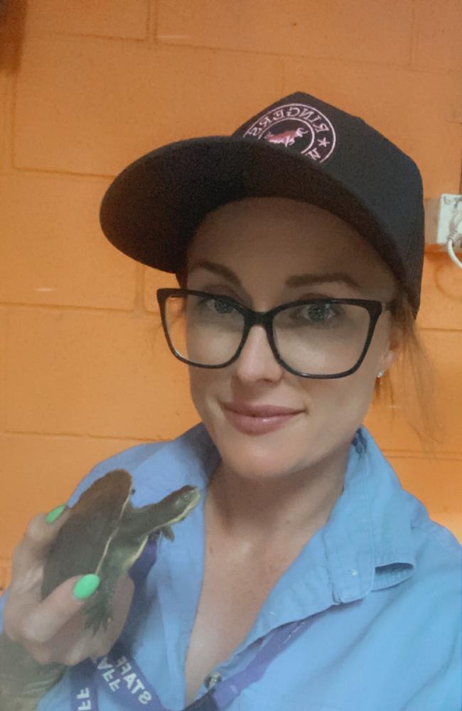 Marsden Pet &amp; Produce employee Tara Crosby with Sprinkles the turtle. Photo: contributed.