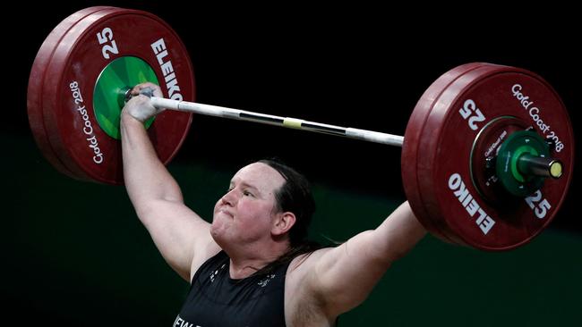 Laurel Hubbard competing at the 2018 Gold Coast Commonwealth Games. She is poised to become the first transgender athlete to compete at the Olympic Games in Tokyo under new qualification rules. Picture: Adrian Dennis / AFP