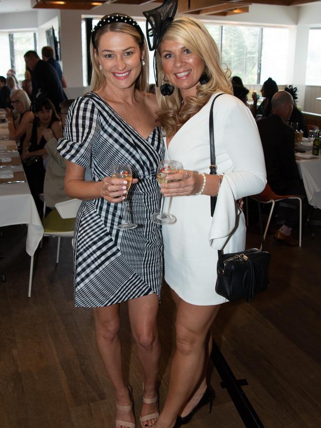 Sally Kulig and Sara Potter at Bazaar for Melbourne Cup Day celebrations. Picture: Andrew Meadowcroft.