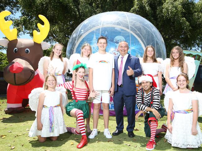 The Mayor’s Christmas Carols presented by Mercedes-Benz is regarded as the premier Christmas event on the Gold Coast. For the seventh year running, this FREE event will be held from 2pm on Saturday 1 December at Broadwater Parklands. Mayor Tom Tate along with elves and angels, get into a giant snowglobe by Fun World to get into the spirit. (NB This Pic for them) Picture Glenn Hampson