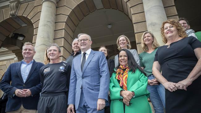 During one of his most recent Hobart visits, Mr Albanese threw his support behind ultra-marathon runner Pat Farmer, who started his run around Australia in support of the Yes vote. Picture: Chris Kidd