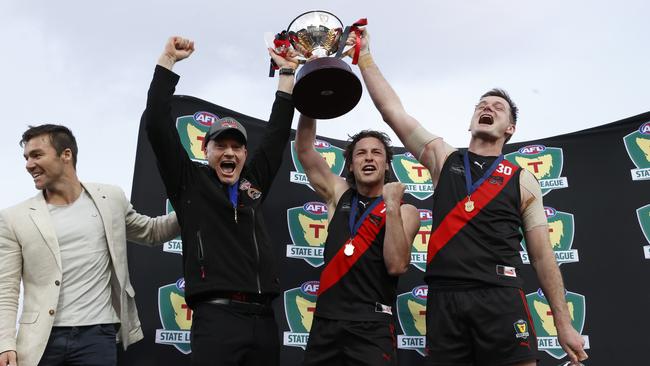 Adrian Smith North Launceston coach with Fletcher Bennett and Alex Lee. TSL grand final 2024 - North Launceston V Lauderdale. Picture: Nikki Davis-Jones