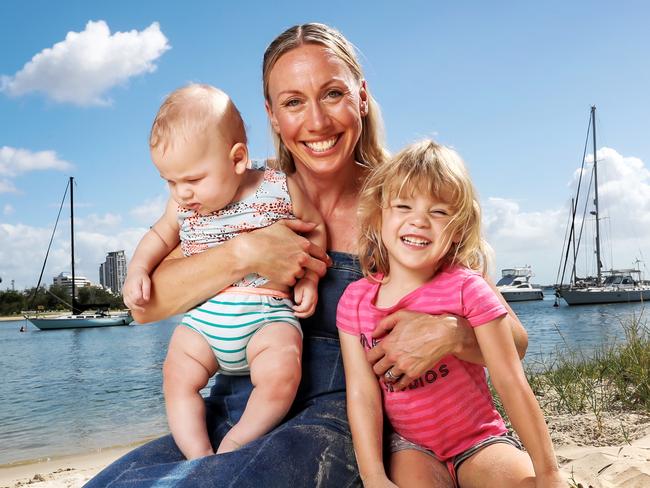 Tamsyn Lewis-Manou with children 5-month-old Oliver and Izabella, 3. Picture: Nigel Hallett